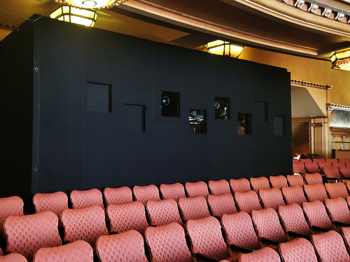 Custom projection booth setup for Netflix's The Irishman (2019) screening in Manhattan, NY.