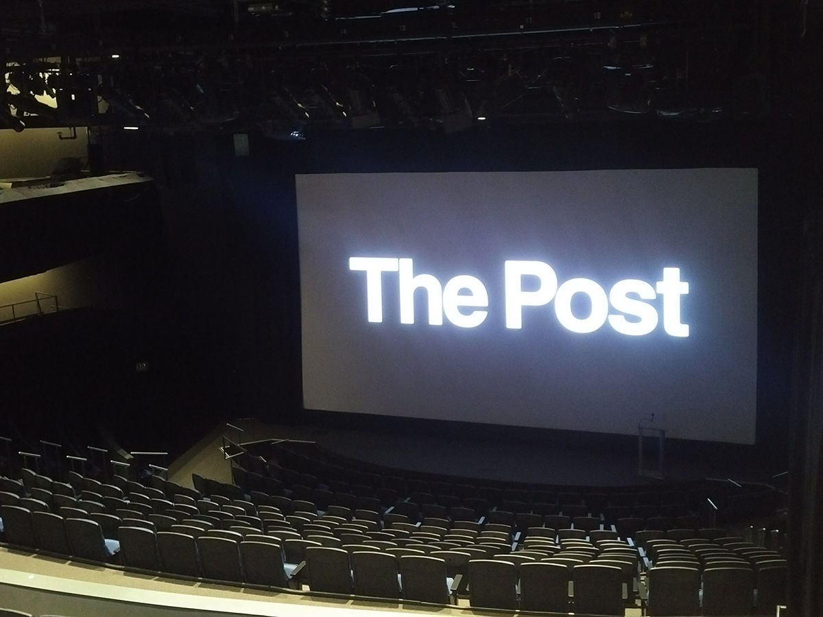 Setup for a screening of The Post (2017).