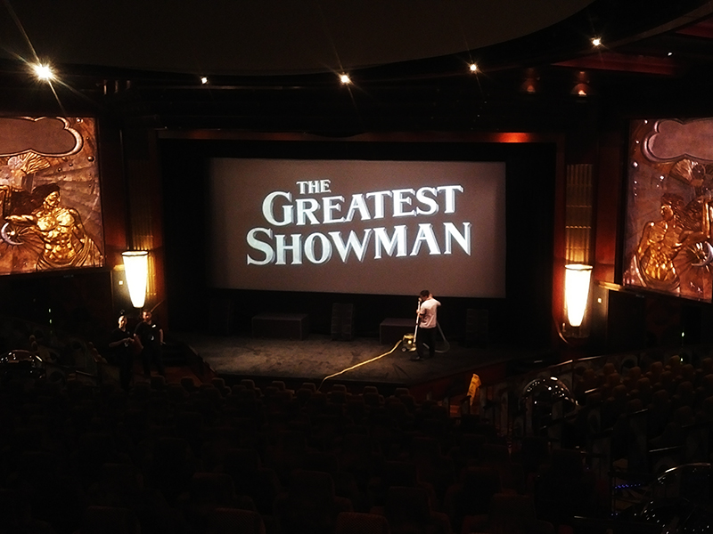 Setup for a screening of The Greatest Showman (2017).