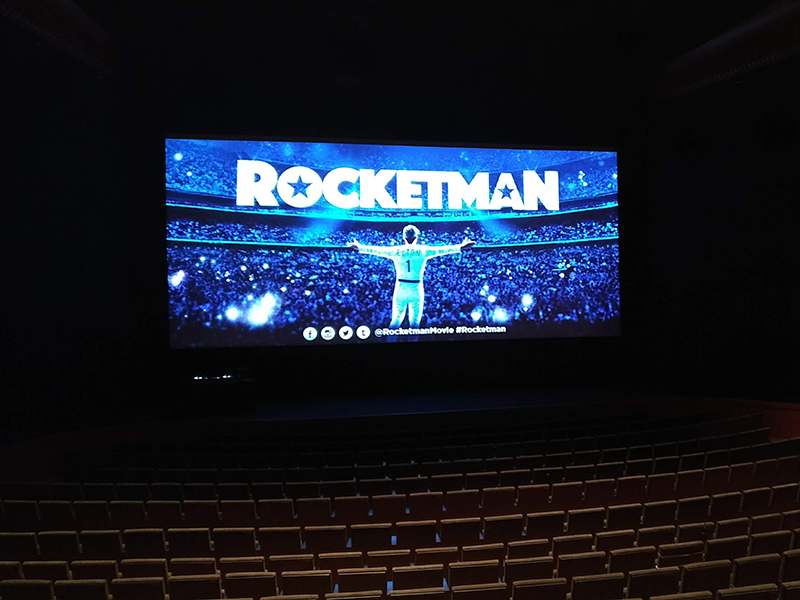 Setup for a screening of Rocketman (2019).